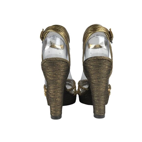 Enzo Angiolini Womens Gold Open Toe Adjustable Strap Wedge Slingback Sandal US 6 - Picture 5 of 10